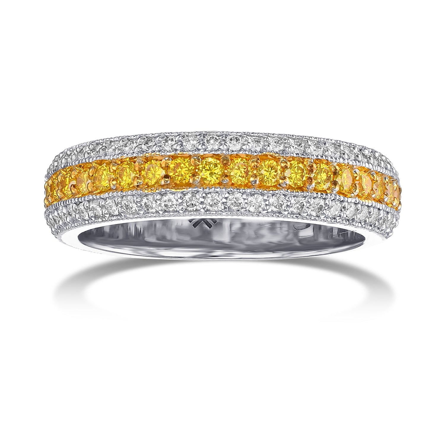 Fancy Intense Yellow and White Pave Diamond Milgrain Band Ring