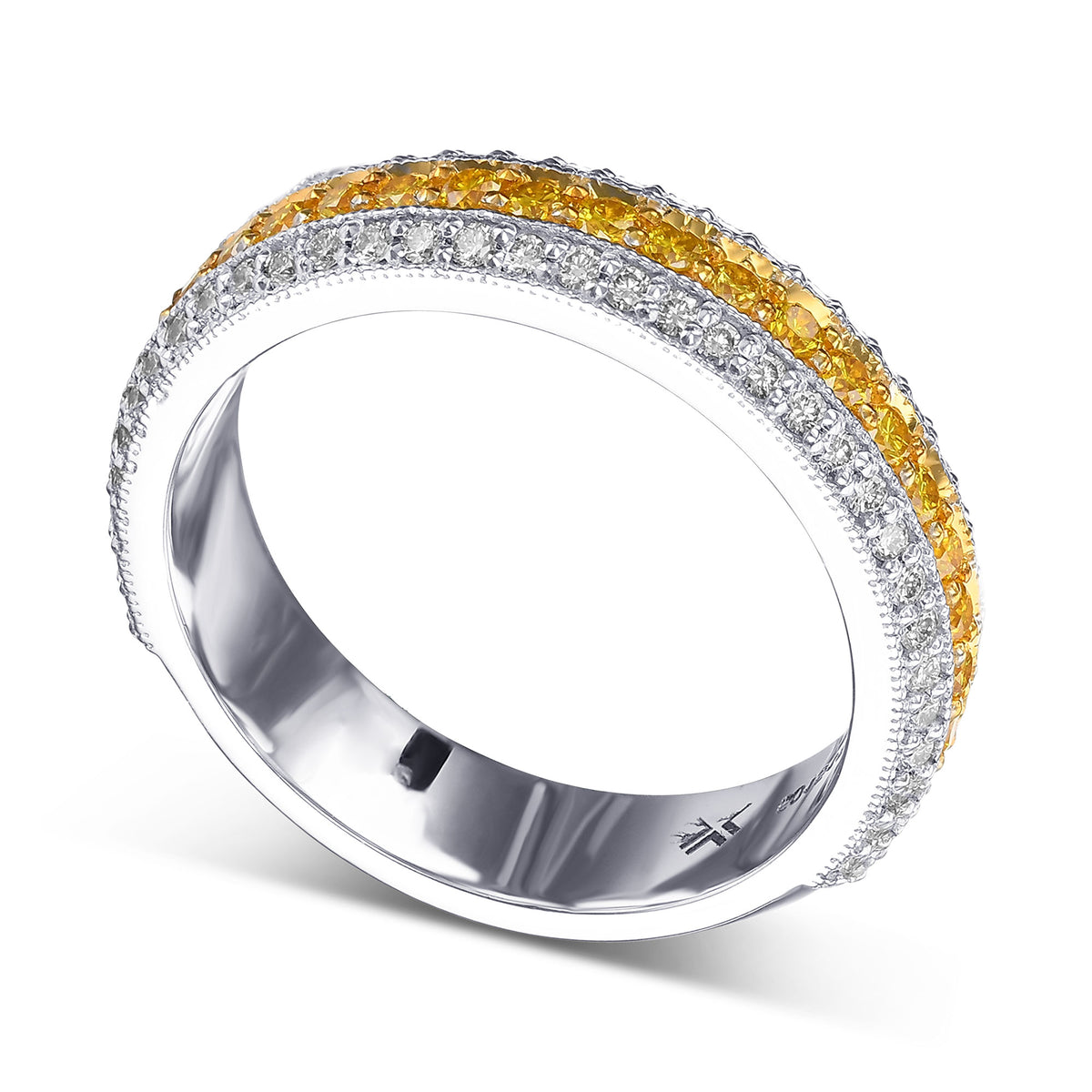Fancy Intense Yellow and White Pave Diamond Milgrain Band Ring