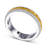 Fancy Intense Yellow and White Pave Diamond Milgrain Band Ring