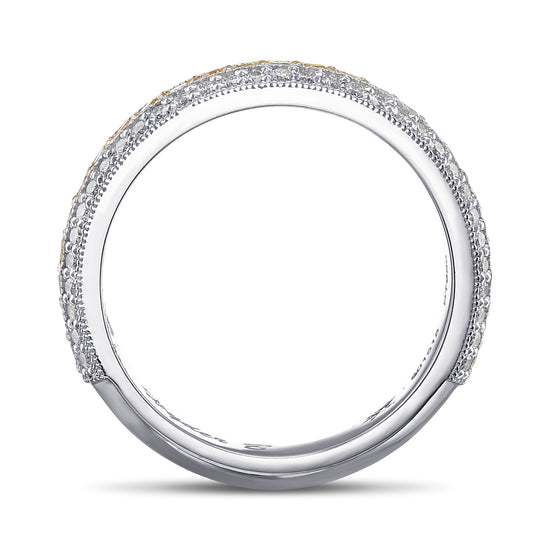 Fancy Intense Yellow and White Pave Diamond Milgrain Band Ring