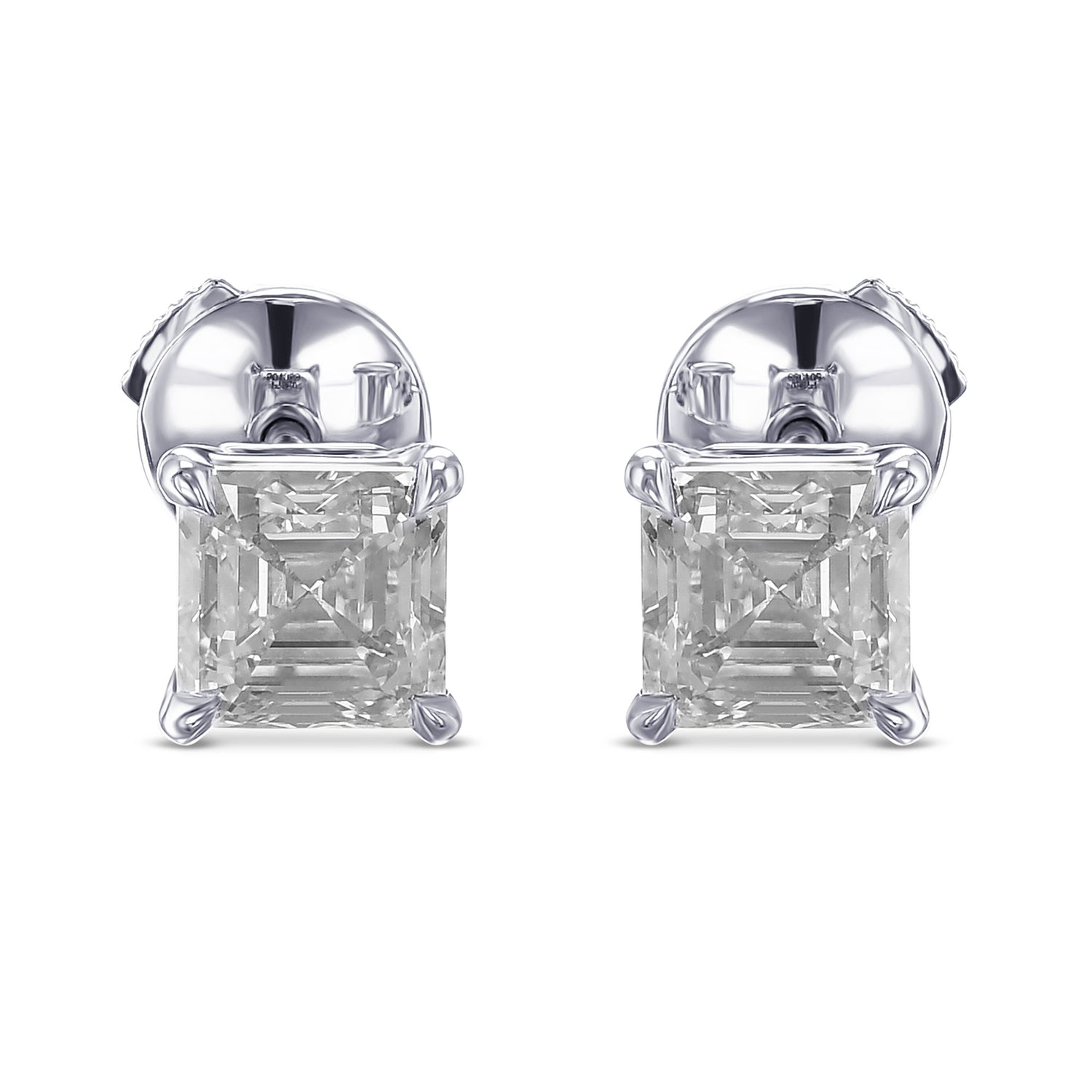 Colorless Asscher-cut Stud Diamond Earrings