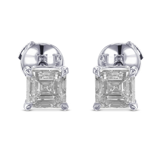 Colorless Asscher-cut Stud Diamond Earrings