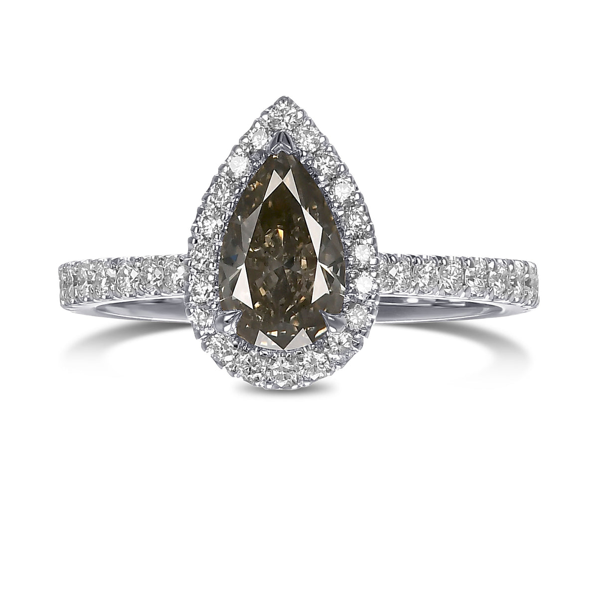 Fancy Dark Gray Pear Halo Diamond Ring