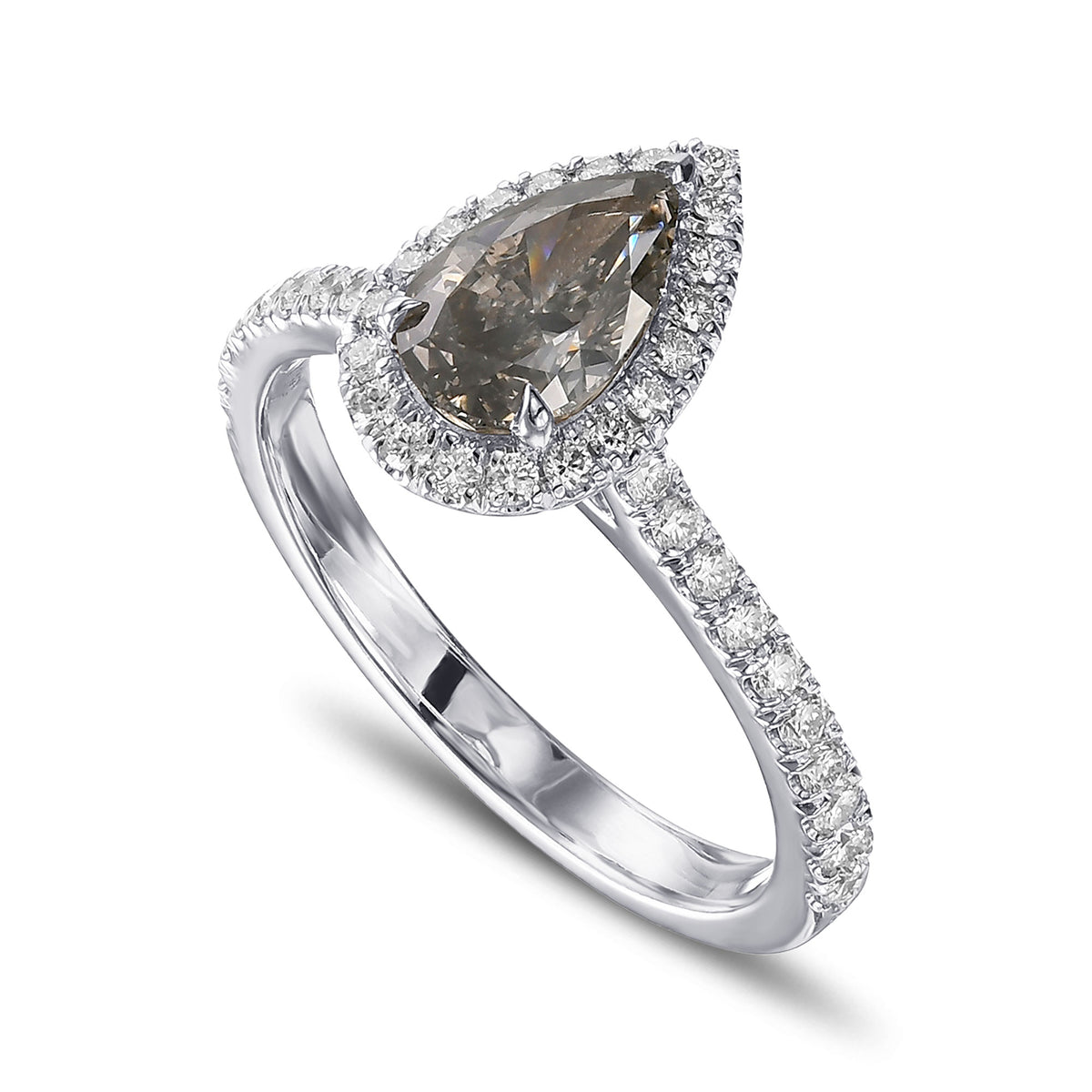 Fancy Dark Gray Pear Halo Diamond Ring