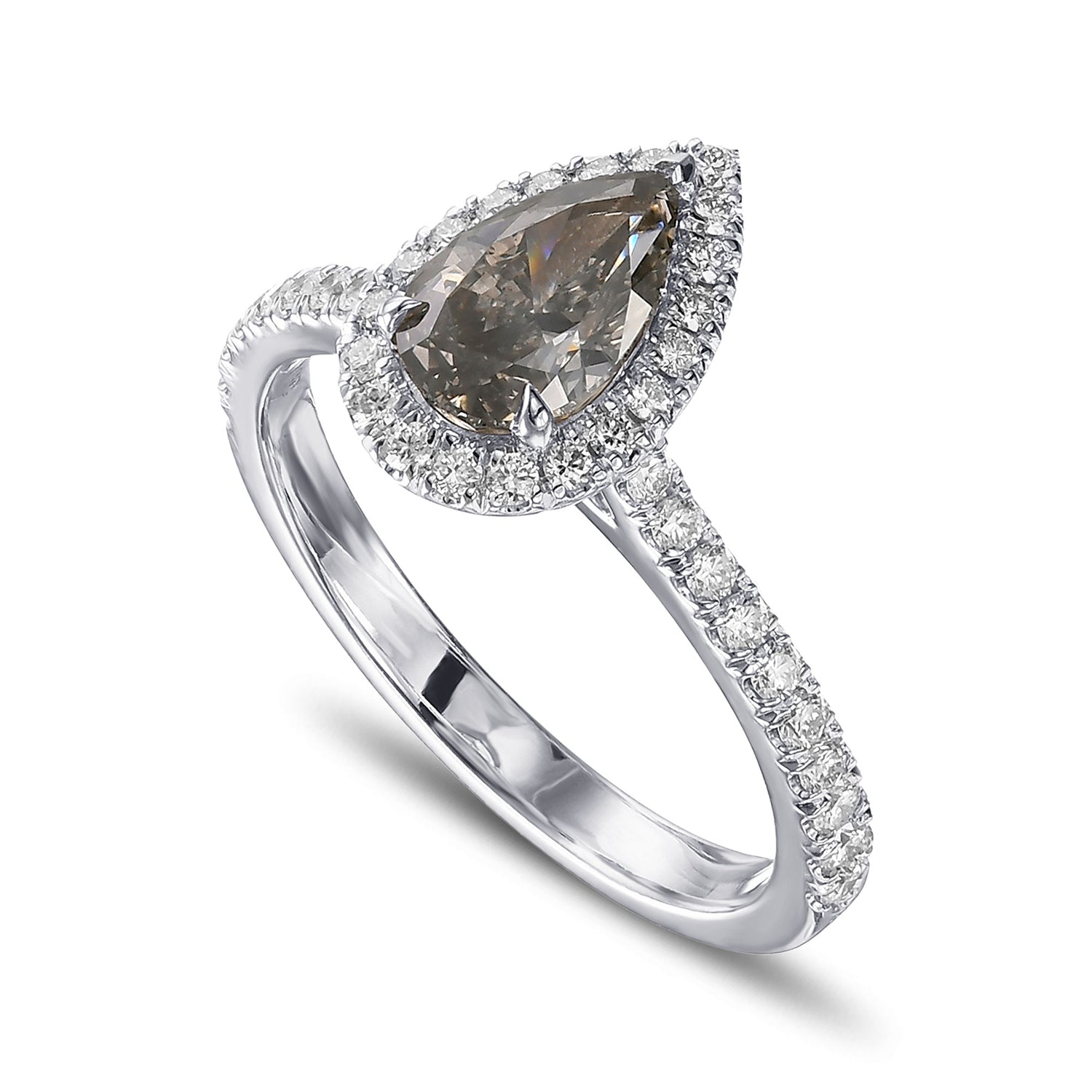 Fancy Dark Gray Pear Halo Diamond Ring