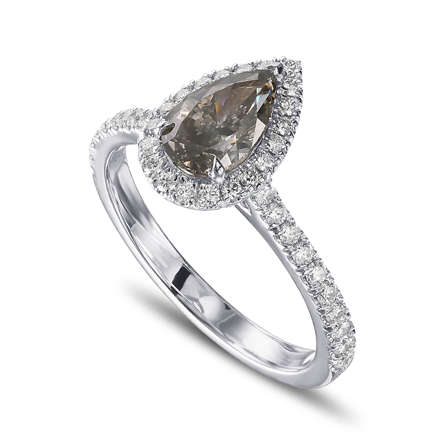 Fancy Dark Gray Pear Halo Diamond Ring