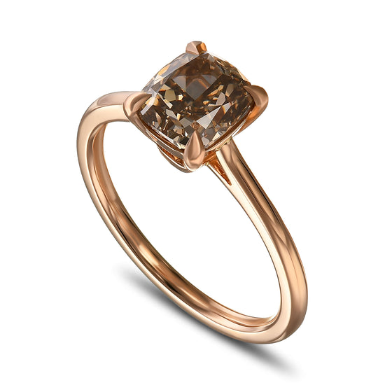 Fancy Dark Yellowish Brown Cushion Solitaire Ring