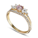 Fancy Light Pink Round Diamond Engagement & Wedding Set Rings