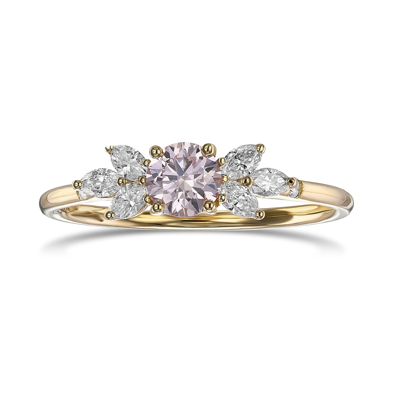 Fancy Light Pink Round Diamond Engagement & Wedding Set Rings