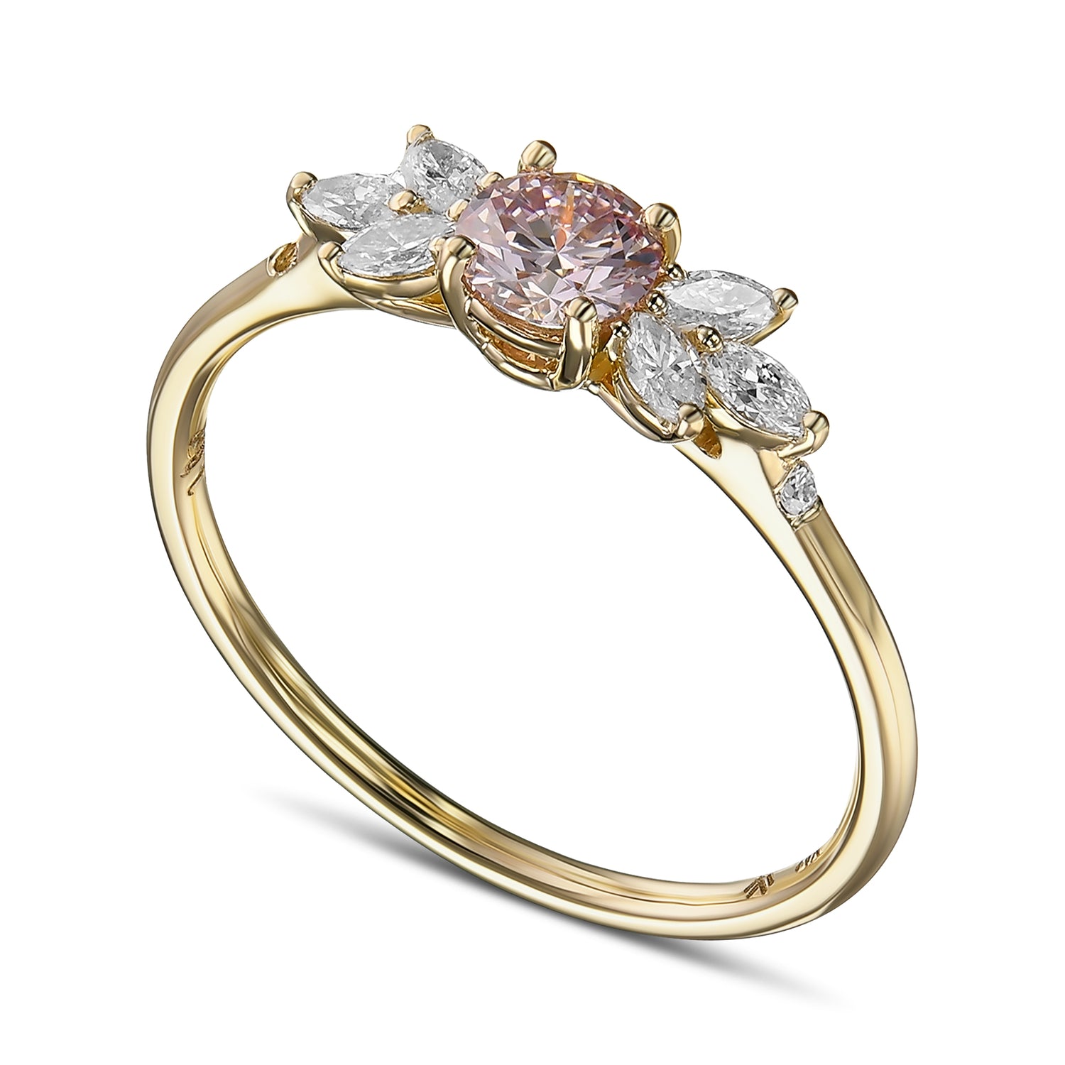 Fancy Light Pink Round Diamond Engagement & Wedding Set Rings