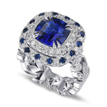 Royal Blue Sapphire and Diamond Double Halo Ring