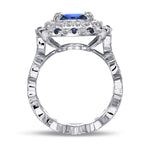 Royal Blue Sapphire and Diamond Double Halo Ring