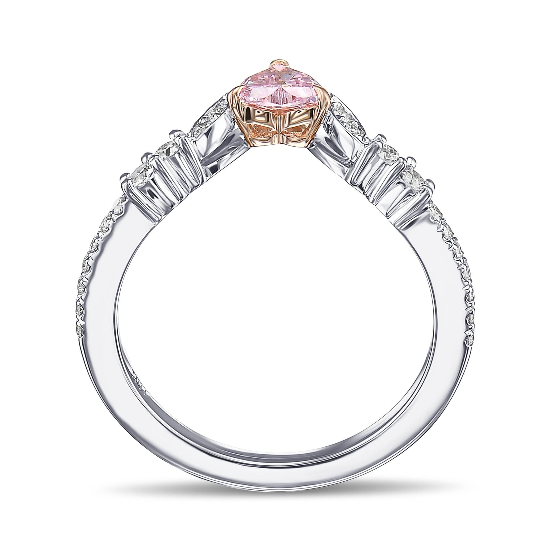 Fancy Intense Purplish Pink Heart Shape Diamond Wedding Band
