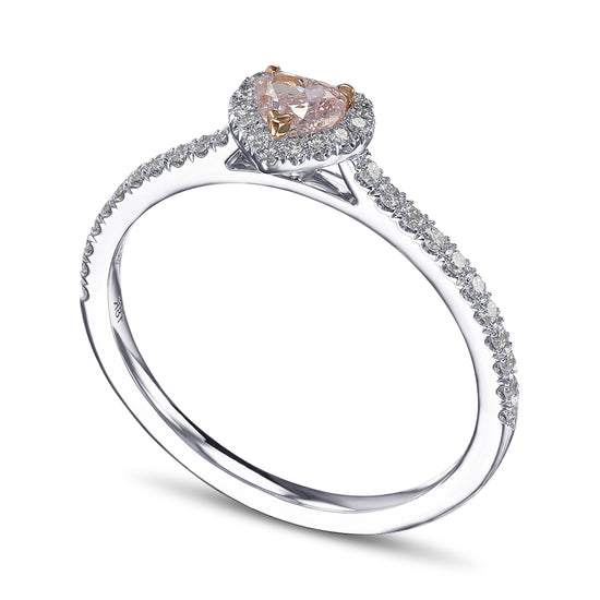 Fancy Purplish Pink Heart Halo Diamond Ring