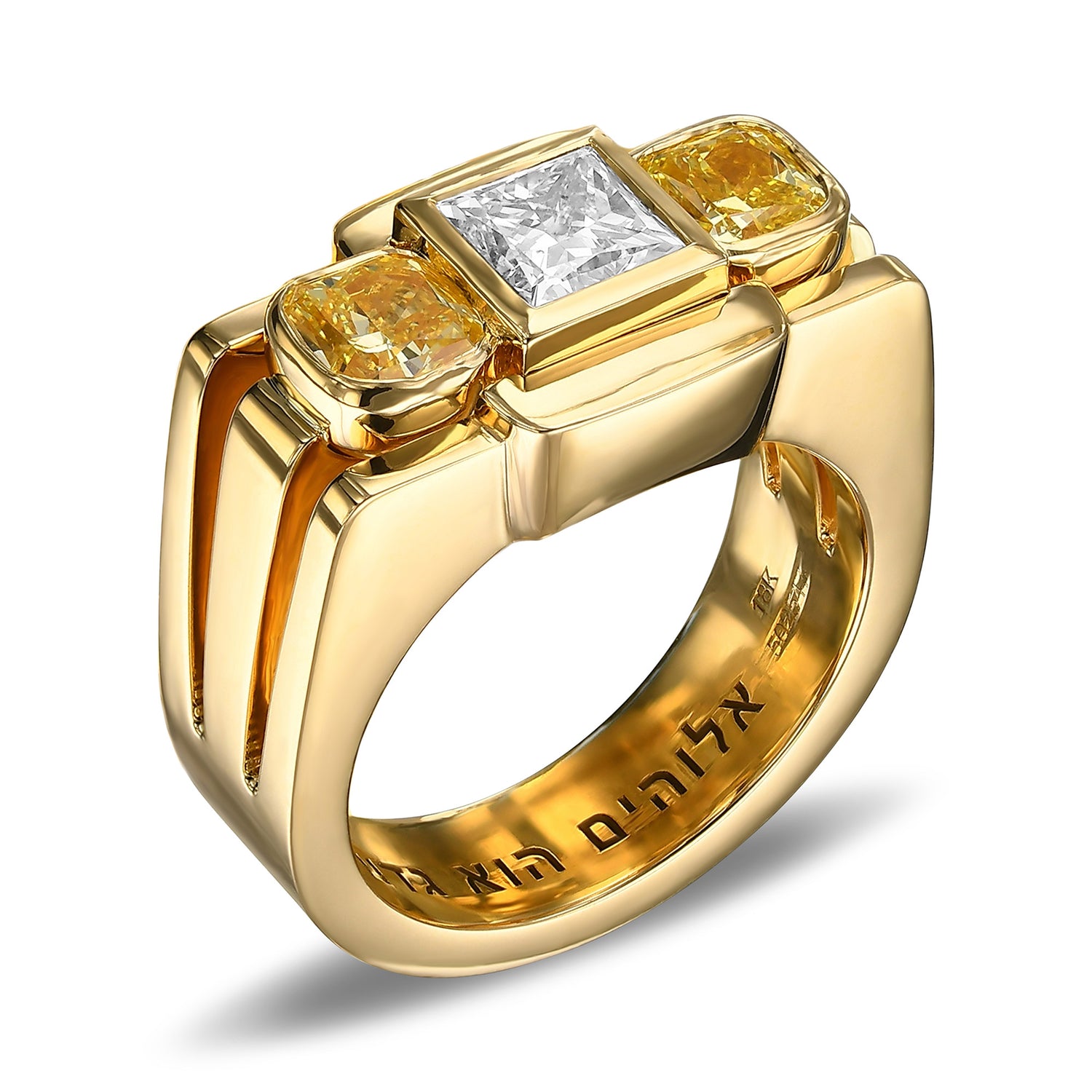 White and Fancy Yellow 3 Stone Diamond Men's Ring