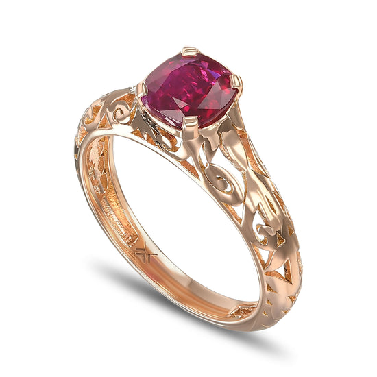 Cushion Burmese Pigeon Blood Ruby Solitaire Ring