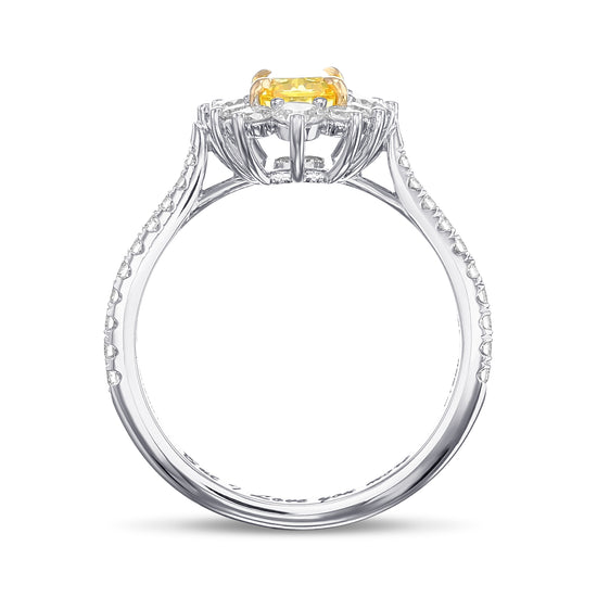 Fancy Vivid Yellow Radiant Halo Diamond Ring