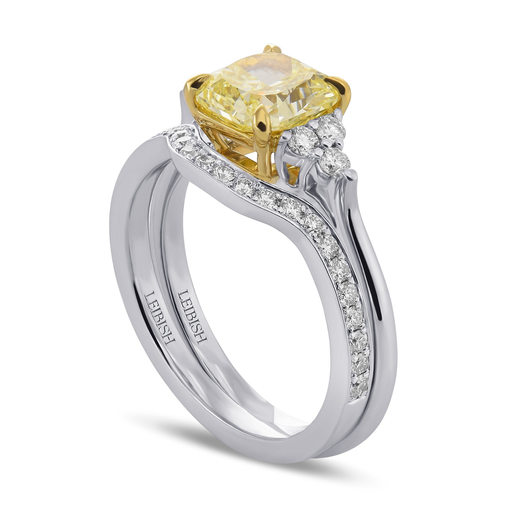 Fancy Yellow Radiant Diamond Side Stone Engagement & Wedding Ring Set