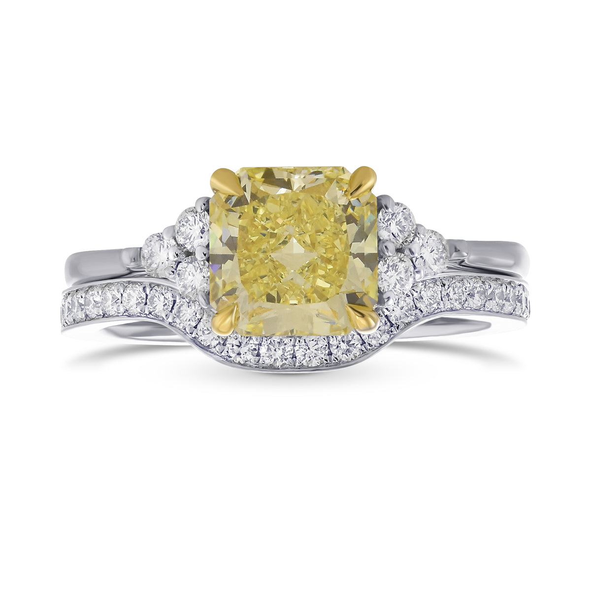 Fancy Yellow Radiant Diamond Side Stone Engagement & Wedding Ring Set