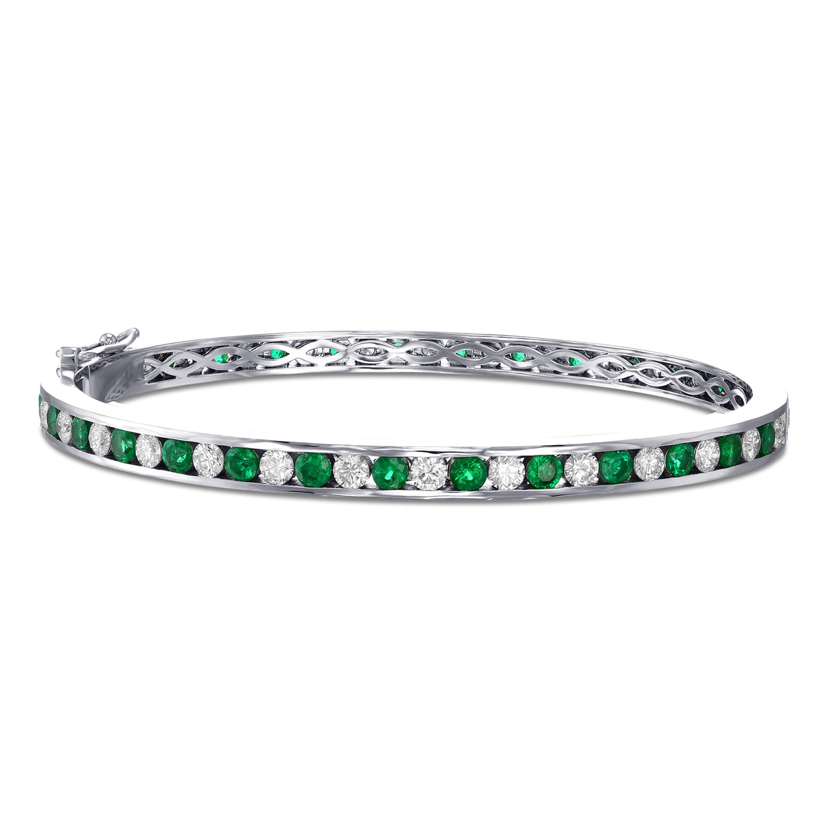 Round Brilliant Emerald & Diamond Bangle