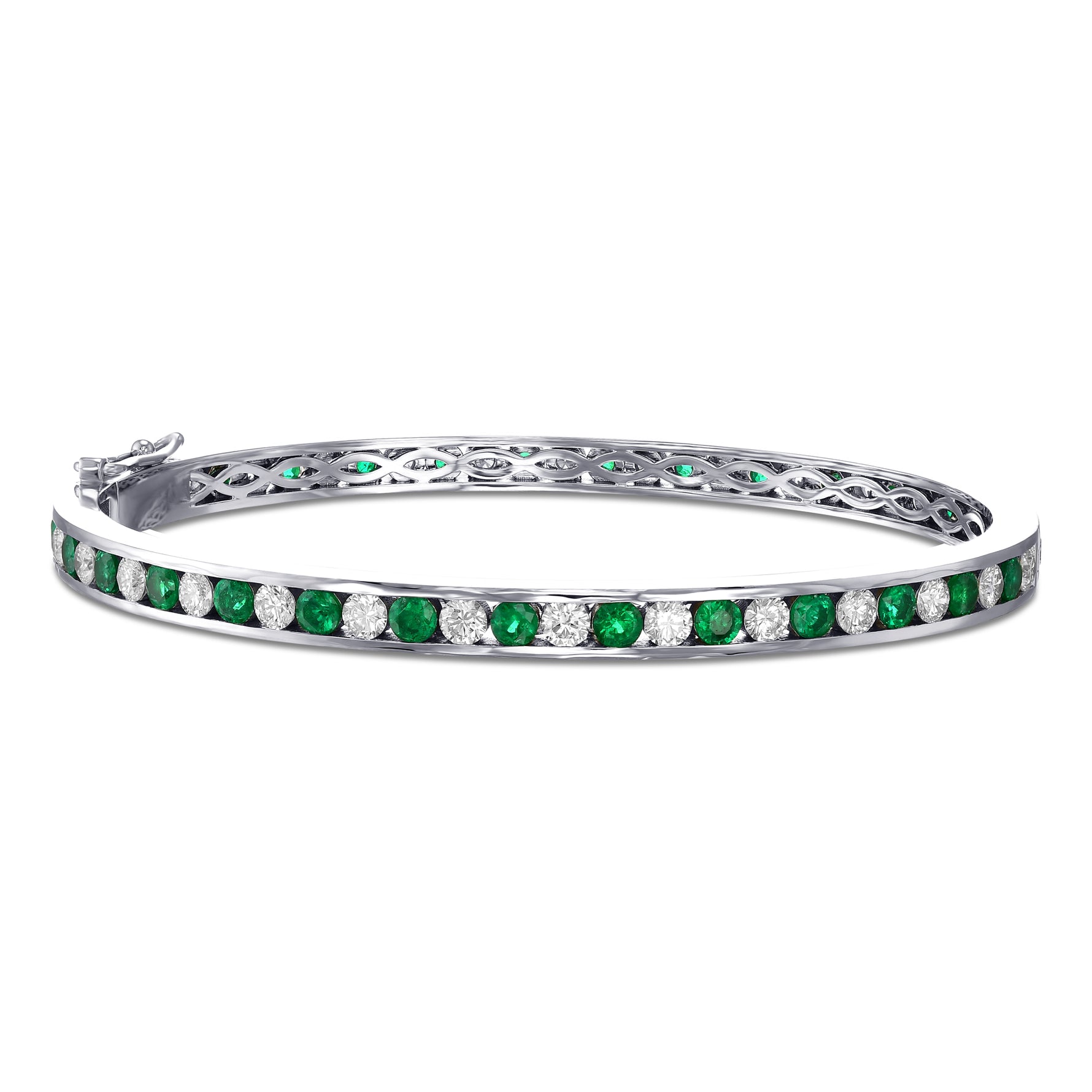 Round Brilliant Emerald & Diamond Bangle