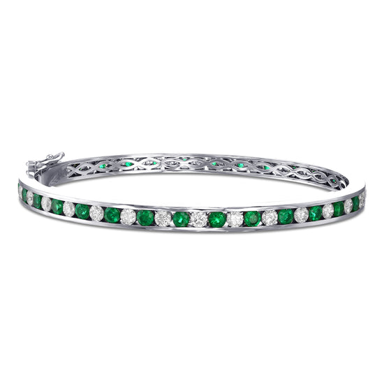 Round Brilliant Emerald & Diamond Bangle
