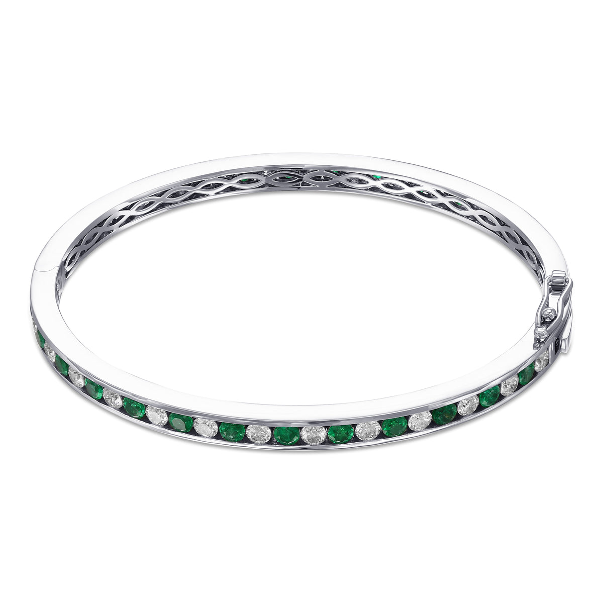 Round Brilliant Emerald & Diamond Bangle