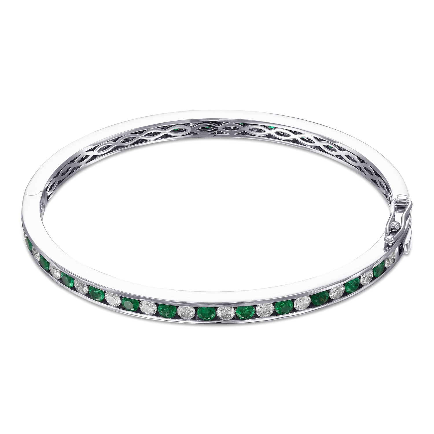 Round Brilliant Emerald & Diamond Bangle