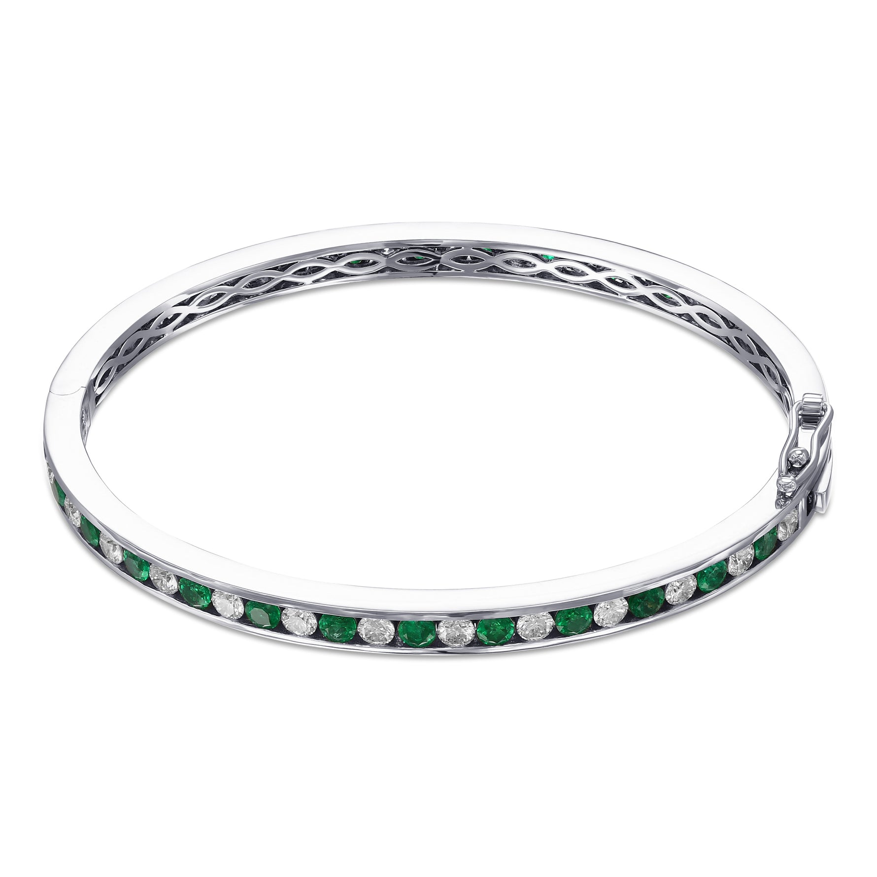 Round Brilliant Emerald & Diamond Bangle