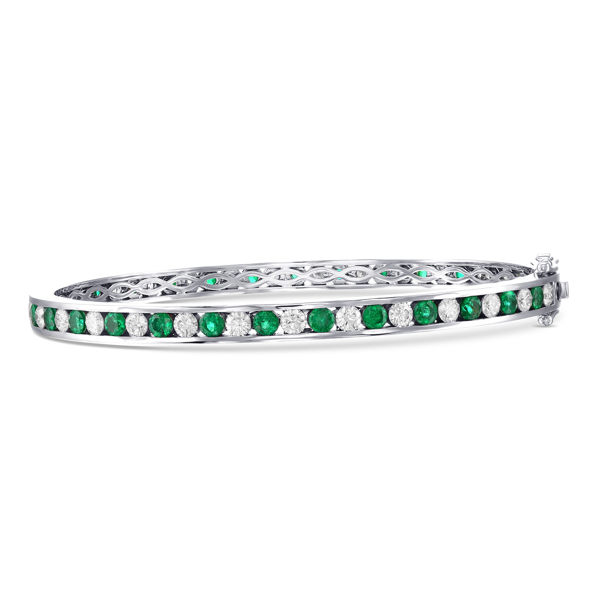 Round Brilliant Emerald & Diamond Bangle