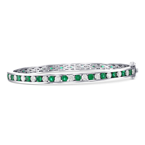 Round Brilliant Emerald & Diamond Bangle