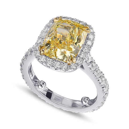 Fancy Yellow Cushion Halo Diamond Ring