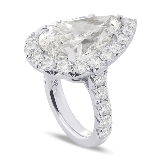 Colorless Pear Halo Diamond Ring