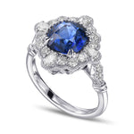 Cushion Vivid Blue Sapphire and Diamond Halo Ring