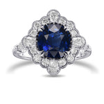 Cushion Vivid Blue Sapphire and Diamond Halo Ring