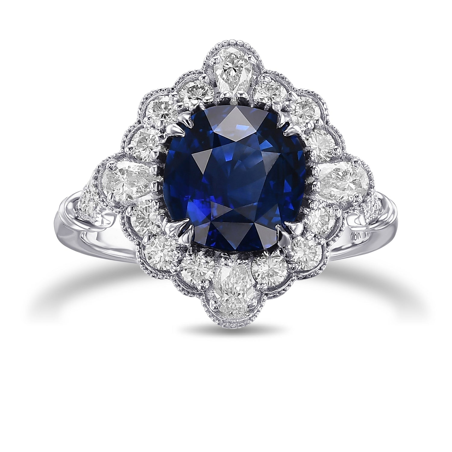 Cushion Vivid Blue Sapphire and Diamond Halo Ring