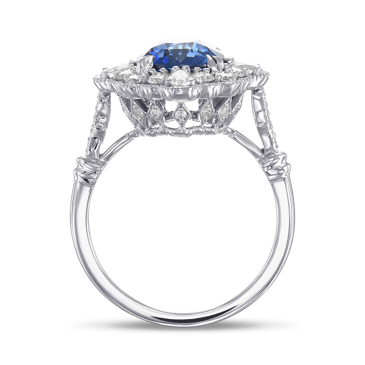 Cushion Vivid Blue Sapphire and Diamond Halo Ring