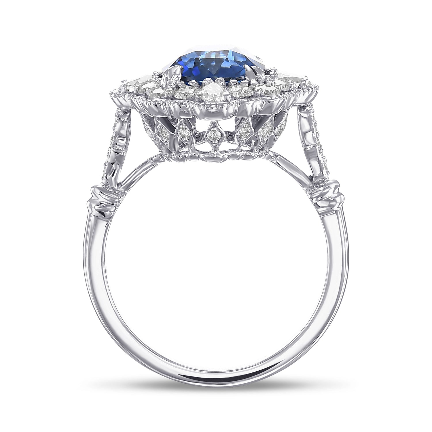 Cushion Vivid Blue Sapphire and Diamond Halo Ring
