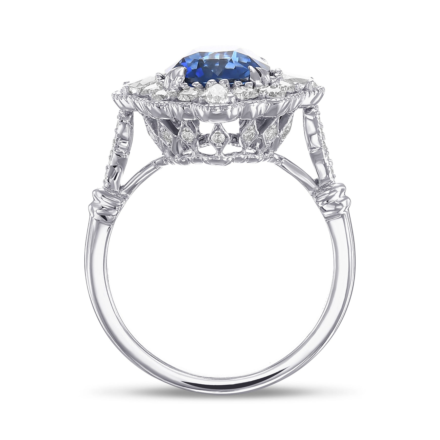 Cushion Vivid Blue Sapphire and Diamond Halo Ring