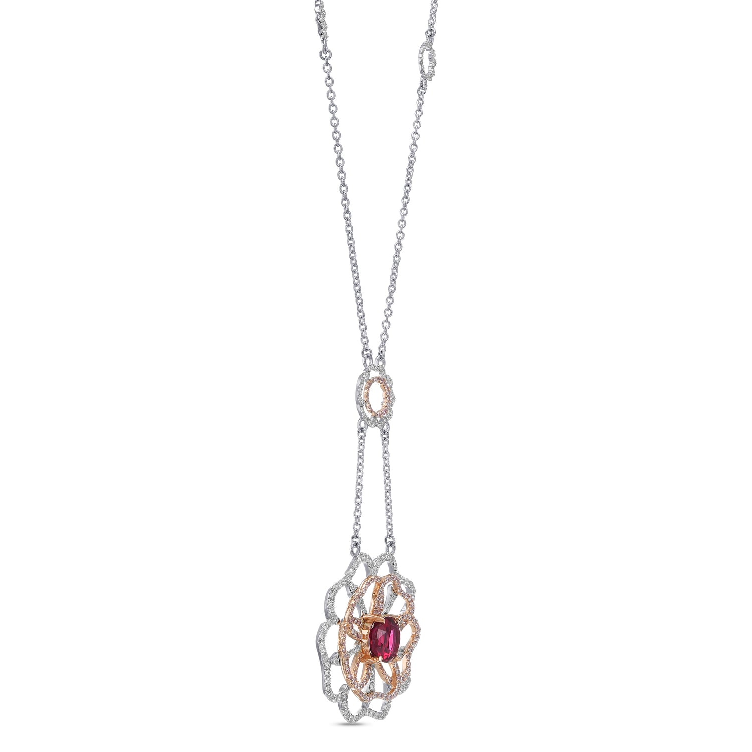 Ruby and Pink Diamond Flower Necklace