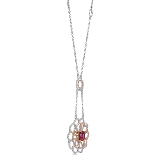 Ruby and Pink Diamond Flower Necklace