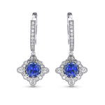 Sapphire Cushion and Diamond Drop Halo Earrings