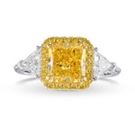 Fancy Vivid Yellow Radiant 3 Stone Diamond Ring