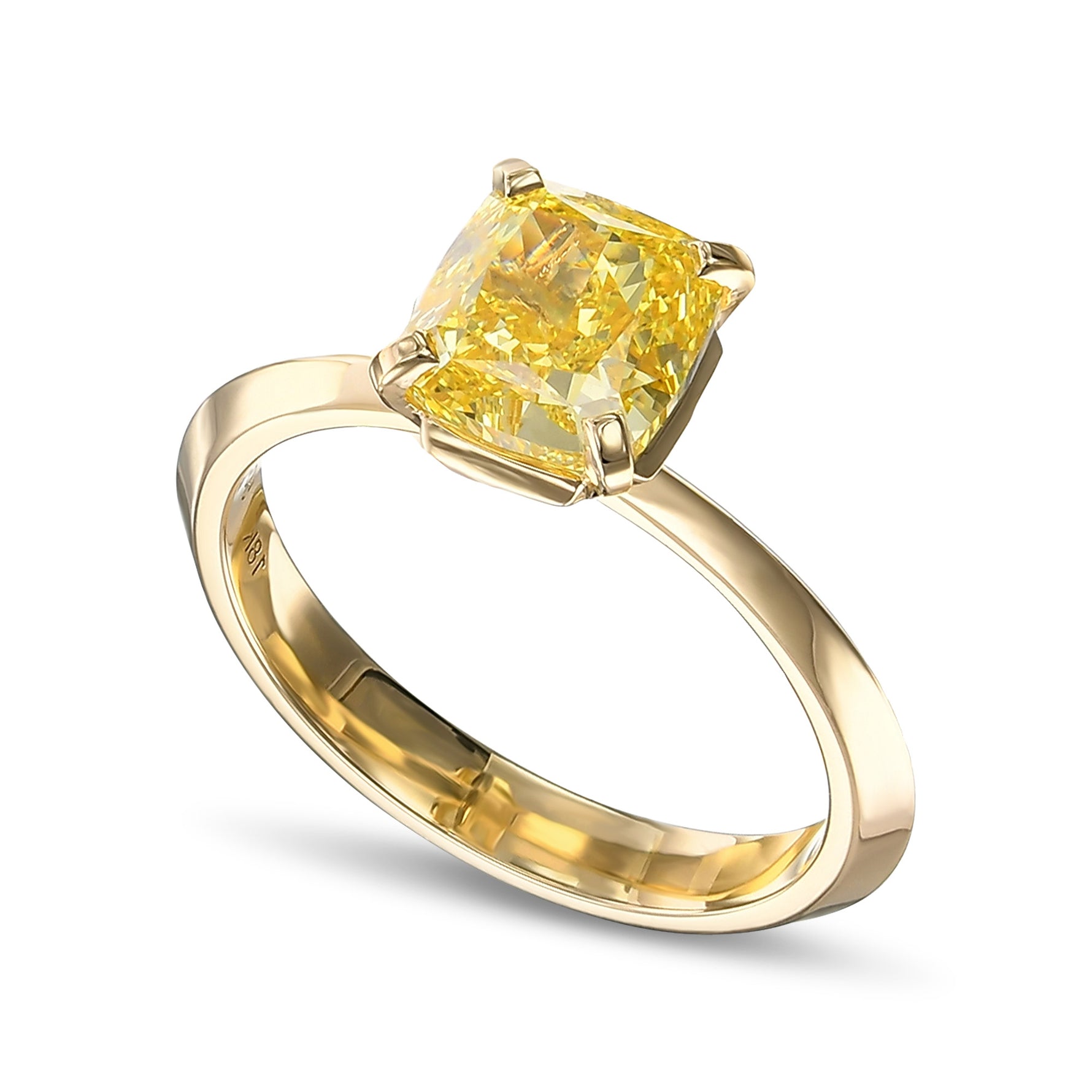 Fancy Vivid Yellow Cushion Solitaire Diamond Ring