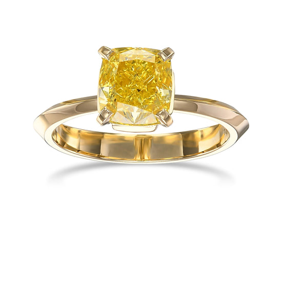 Fancy Vivid Yellow Cushion Solitaire Diamond Ring
