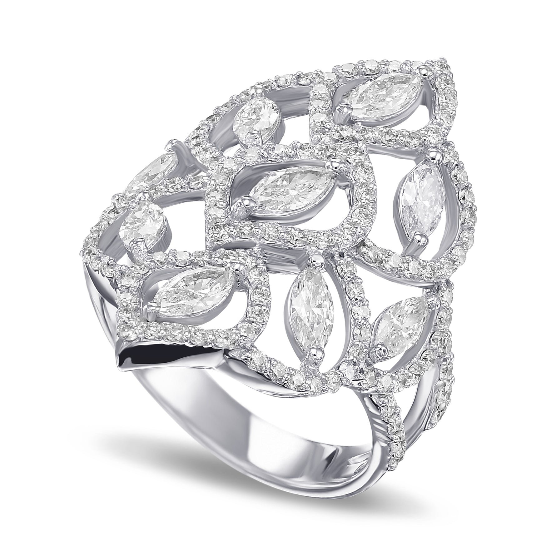White Diamond Marquise and Pave Couture Ring
