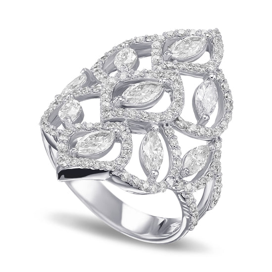 White Diamond Marquise and Pave Couture Ring