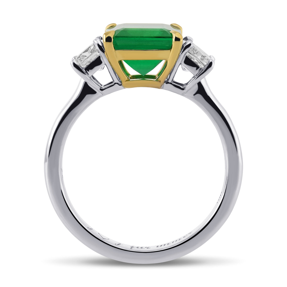 Emerald & Cushion Diamond 3 Stone Ring