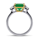 Emerald & Cushion Diamond 3 Stone Ring