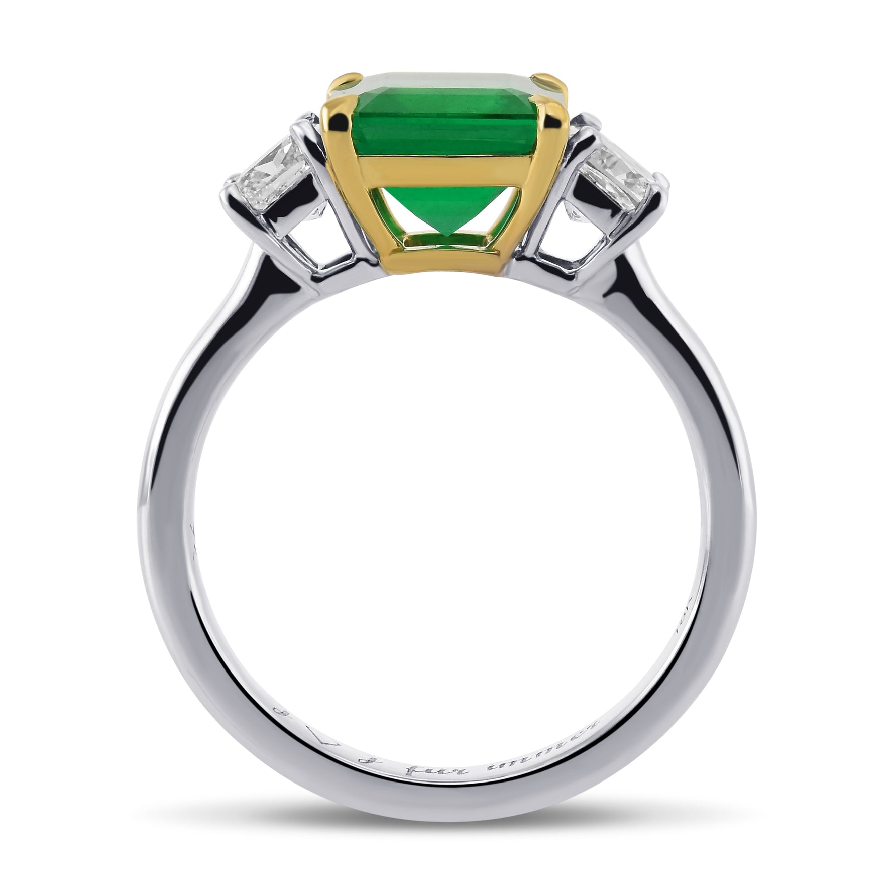 Emerald & Cushion Diamond 3 Stone Ring